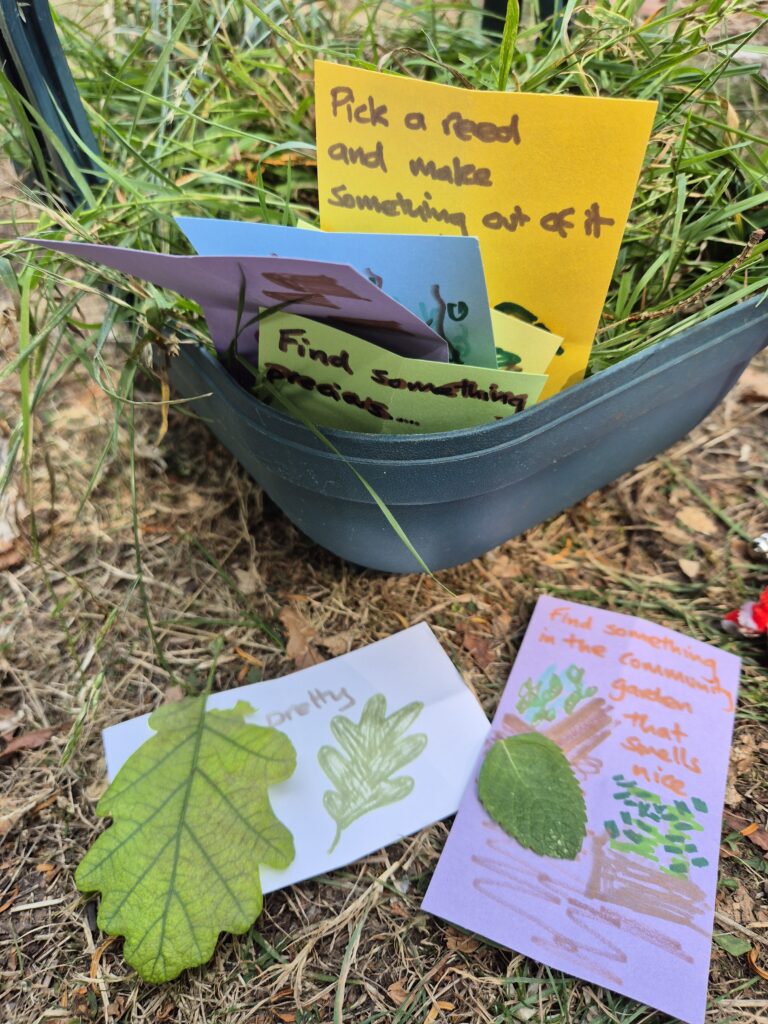 A basket full of scavenger hunt clues