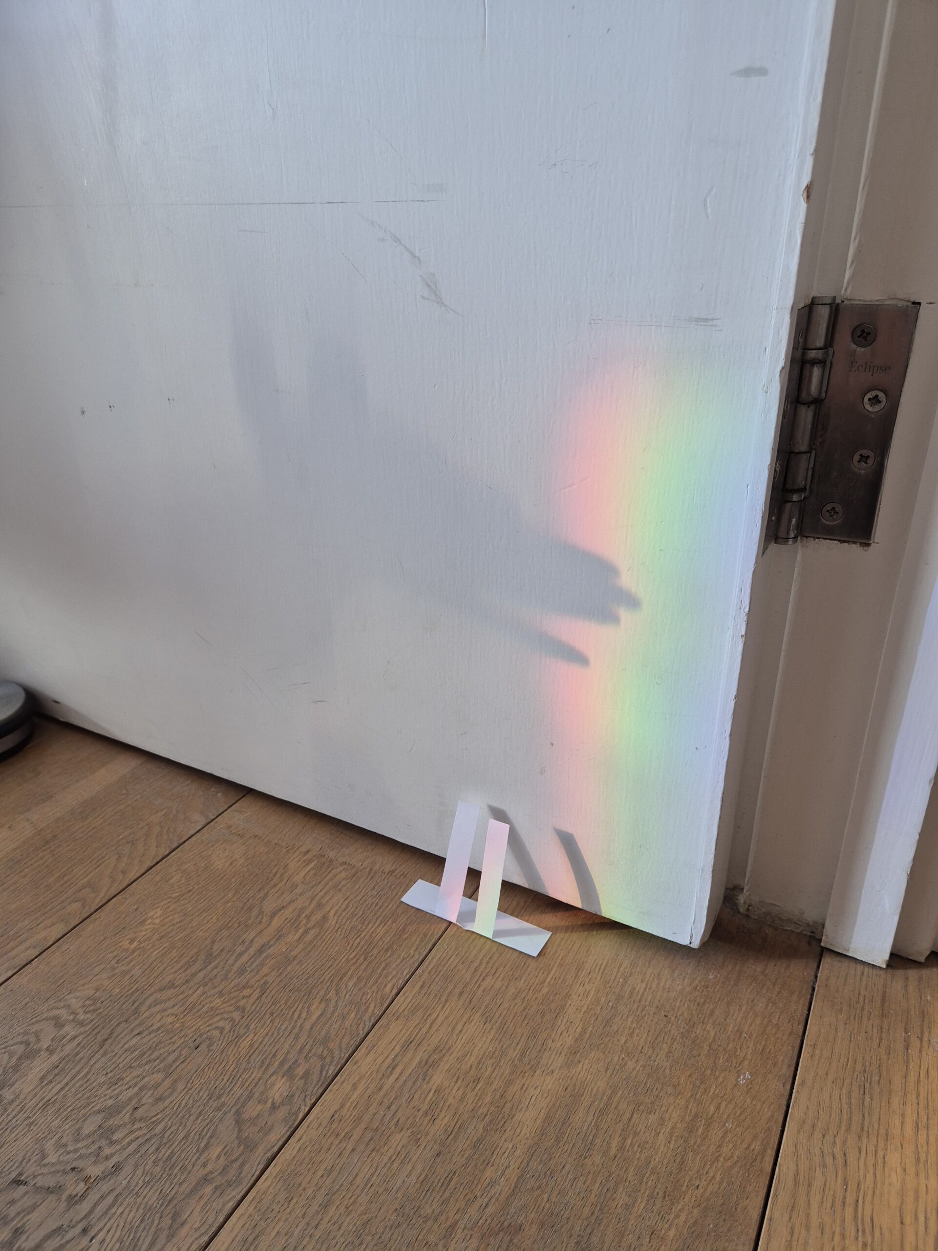 Dog shadow puppet in a little rainbow